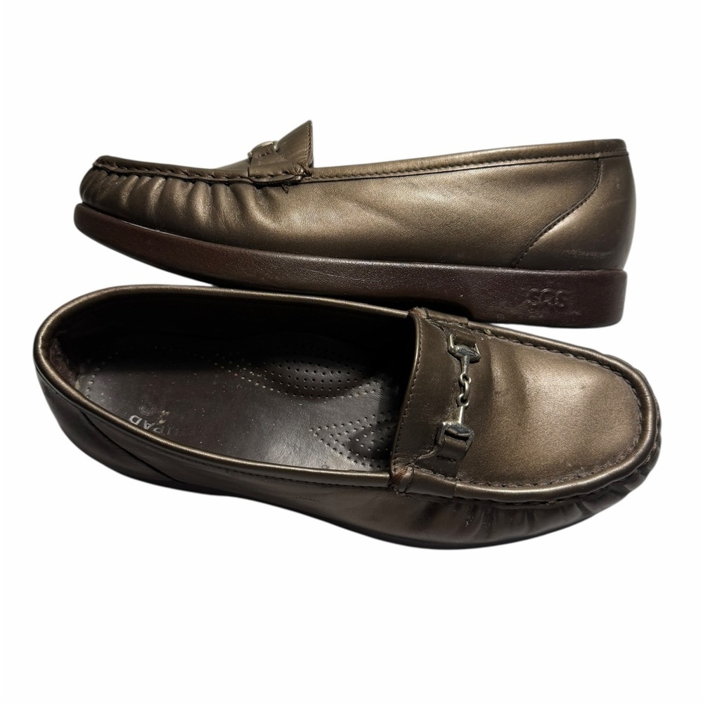 SAS Womens Metro Loafers Metallic Bronze Leather Bit Comfort Shoes 8.5